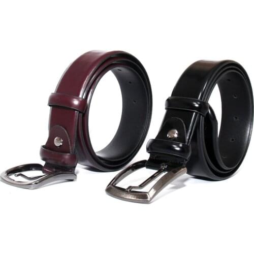 Classic Belts with Real Leather, Matte Rugan Tanning Leather, Black and Burgundy, Mens Formal Shoe Dress Accessories