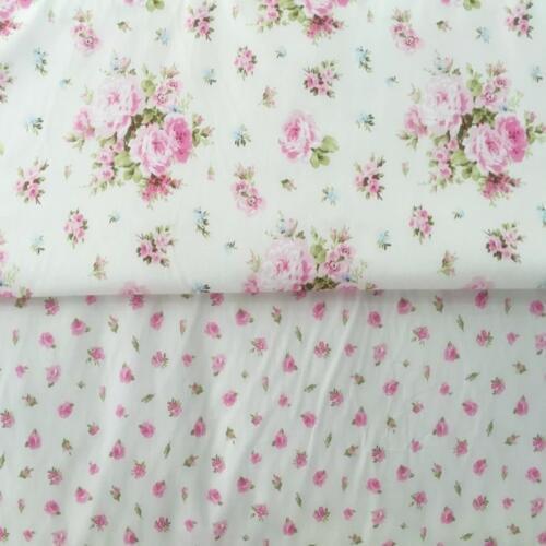 Sweet 50x40cm Pink Rose Flowers & small pink flowers Printed Cotton Fabric Bundle For DIY Sewing Doll Cloth