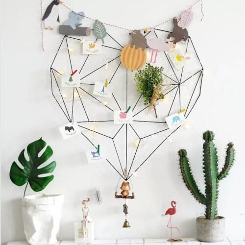 Creative Iron Heart-shaped Grid Nordic Rack Photos Postcard Holder Storage Shelf Wall Hanging Living Room Bedroom Home Decor DIY