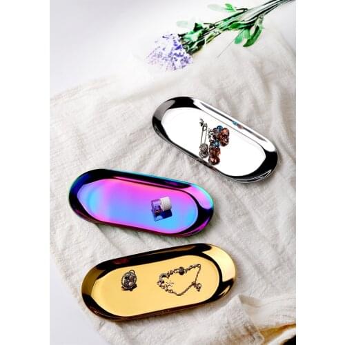Golden Stainless Steel Jewelry Storage Tray Oval Towel Dish Round Coffee Bar Serving Plate Table Cosmetics Organizer Heart Shape
