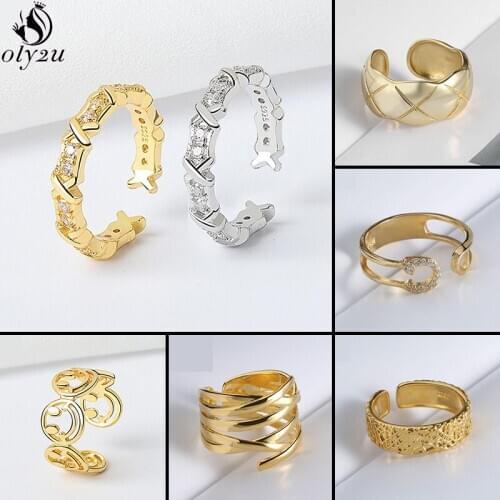 Fashion Punk Geometric Open Ring INS Twist Minimalist Jewelry Metal Safety Pin Golden Rings for Women Girls Birthday Accessories