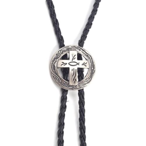 Fashion Cross Bolo Tie for Men Women Handmade Star Western Cowboy Silver Vintage Pendant Necktie