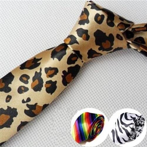 Fashion Tie For Men Skinny Neckties Korea Yellow Leopard Print Small Tie Plaid England Style White Red
