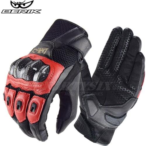 BERIK Real Leather Motorcycle Gloves Screen Touch Function Motorbike Glove Guantes Moto Carbon Fiber Motocross Moto Glove Luva