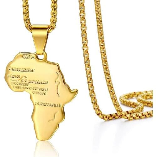 Mens Womens Gold Filled Pendant Africa Map Shape Pendant Necklace Box Link Fashion Wholesale Pendant US Stock 18-24inch DGP56