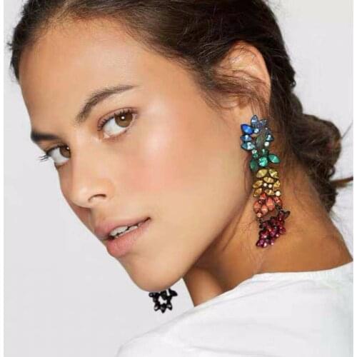 2020 New ZA Earrings Multicolor Crystal Rhinestone Long Drop Earrings Women Jewelry Cute Animal Bird Parrot Large Dangle Earings
