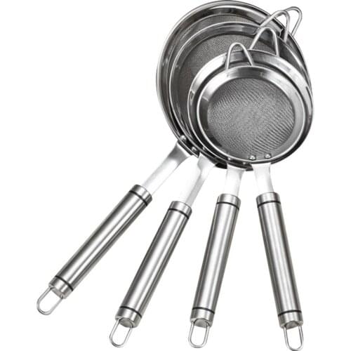 New Stainless Steel Strainer Heavy Duty Multipurpose Kitchenware Spider Strainer Colander Oil-Frying Filter Skimmer, 4PCS