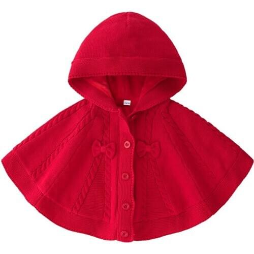 Autumn winter 0-3 years baby boys girls knitted cloak coat kids red sweaters jacket infant clothes children plus velvet shawl