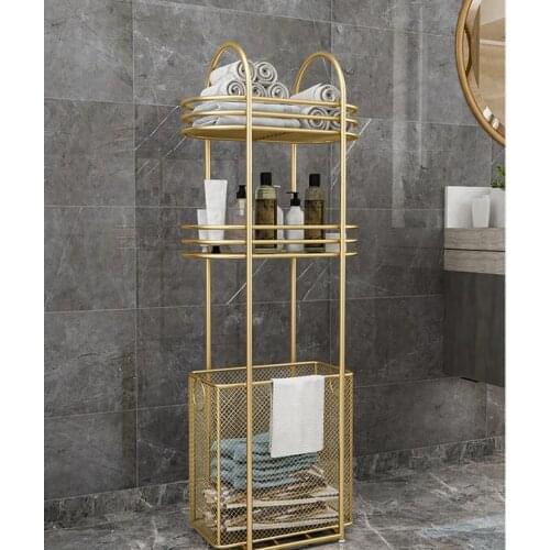 Light luxury bathroom storage rack toilet storage rack dirty clothes basket toilet floor small house storage rack