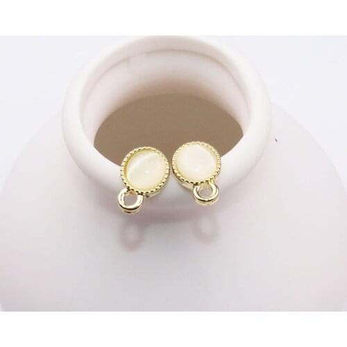 Eruifa 6pc 8mm Cateye Stones Earring Stud Hoop Connctor Gold/Silver Plated Zinc Alloy Jewelry DIY Necklace Bracelet Earrings