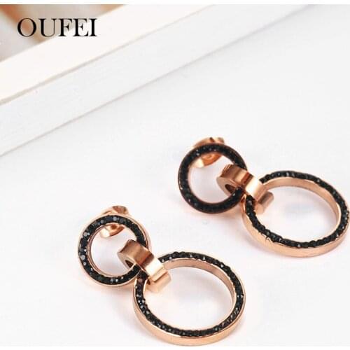 OUFEI Rose Gold Circle Shape Drop Earrings For Women Stainless Steel Jewelry Woman Vogue 2019 Jewelry Accessories Bohemian