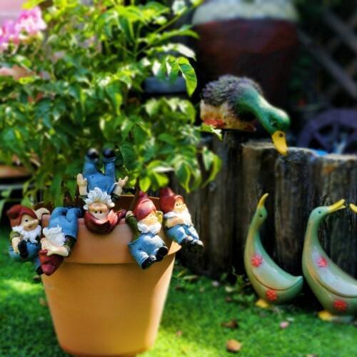 Resin 6 Pcs/Sets Simulation Animal Dwarfs Hanging American Style Miniature Garden Decoration Crafts Flower Pot Landscape Outdoor