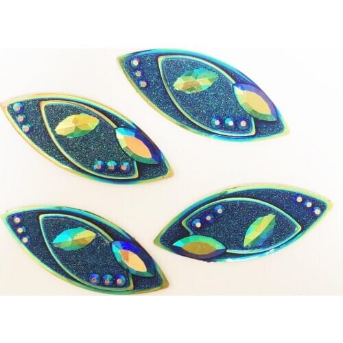 20PCS 20mm*50mm AB Resin Black Shiny Horse Eye Flatback Rhinestone Wedding Appliques Ornament DIY SR744