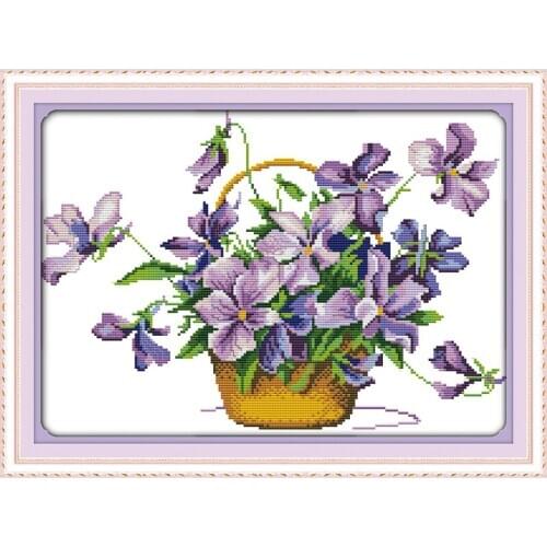 Everlasting Love Purple Flowers Chinese Cross Stitch Kits Ecological Cotton Stamped Printed 14CT DIY Gift Christmas Decoration