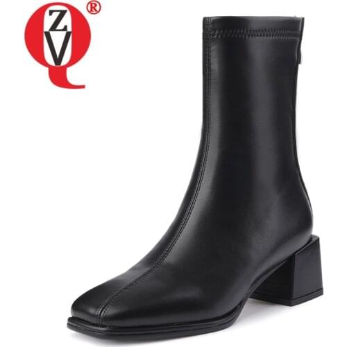 ZVQ Women winter Fashion frenulum Leisure short boots Concise Comfortable office lady Solid color Square Toe Chunky heels