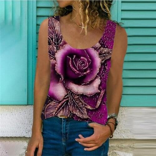 2021 Summer New Fashion Womens Retro Vest Gradient Color Flower Print Vest T-Shirt for Women