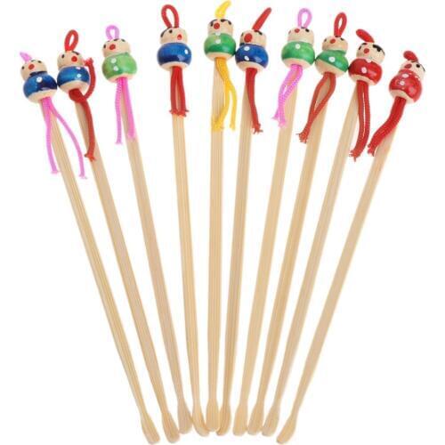 ZRLOWR 10Pcs Cartoon Doll Bamboo Earpick Spoon Clean Earwax Removers Ear Care Safe Tool