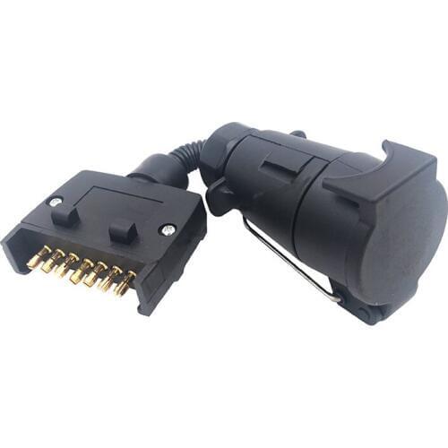 1pc 7 Pin Trailer Connector Plug Adaptor Round Female to Flat Male Caravan Boat 21*6*5.5 cm/ 8.27*2.36*2.17 inch