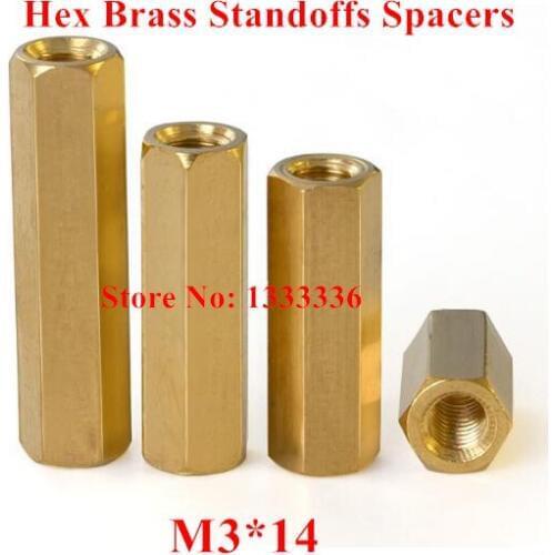 100pcs M3*14 Hexagonal Brass standoffs spacer Hex Long nut M3 Female Thread Spacing Screws PCB Board Pillar