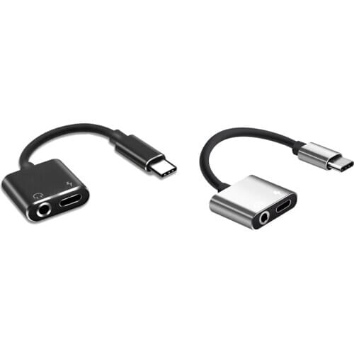2 Pcs 2 In1 Type-C To 3.5Mm Headphone Jack Adaptor/Connector Charger, Earphone Aux Audio & Charge Adaptor Black & Silver