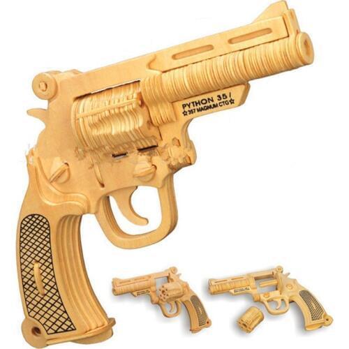 3D Wooden Revolver Gun Army Fans Military Enthusiasts Jigsaw Puzzle Toy For DIY Handmade Puzzles Weapon Educational Wooden Toys