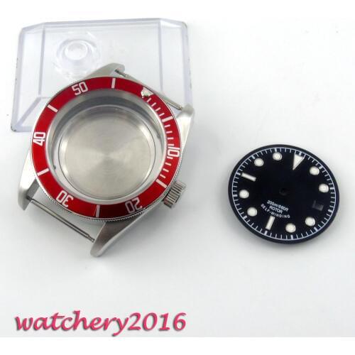41mm Sapphire Glass Red Bezel Luminous fit 8205 8215 821A 2836 Movement High quality WatchCase + Watch Dial
