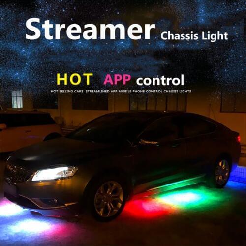 4x decorative light streamer flashing warning light APP control lamp with neon light flexible strip under the car brightness kit