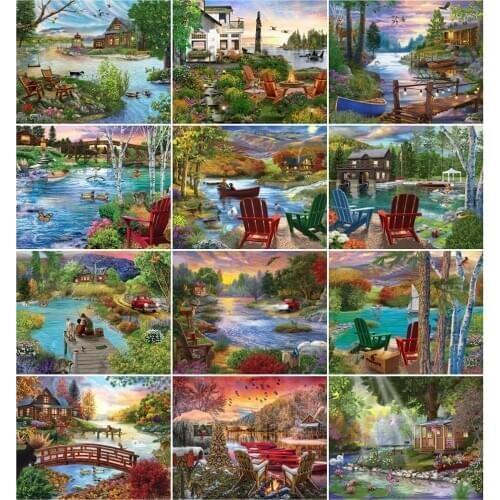 AZQSD DIY Painting By Number Canvas Kits Landscape Unique Gift 40x50cm Pictures By Numbers Garden Home Bedroom Wall Artwork