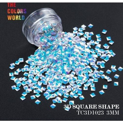 TCT-092 3D Effect Square Shape 3MM 12 Colors Nail Glitter For Nail Art Decoration Makeup Facepaint Manual DIY Body Art Sequins