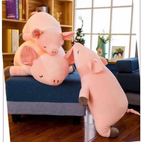 New style large 80cm lovely pink prone pig plush toy very soft cotton doll hug pillow christmas gift b0008