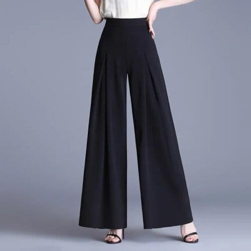Plus Size 4XL Spring Summer Wide Leg Pants Femme High Waist Trousers Fashion Black Trousers For Women 2021 New Apricot Black 29