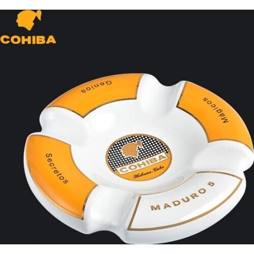 COHIBA Portable Cigar 4 Rest Holder Home Ceramic Ashtray Ash Slot Luxury Tobacco Cigar Ashtray Tobacco Ashtray Table Decor