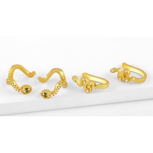 FLOLA White Stone Snake Ear Cuffs Clip On Earrings Gold Plated CZ Micro Pave Fake Ear Percing Wholesale Jewelry Gifts ersw36