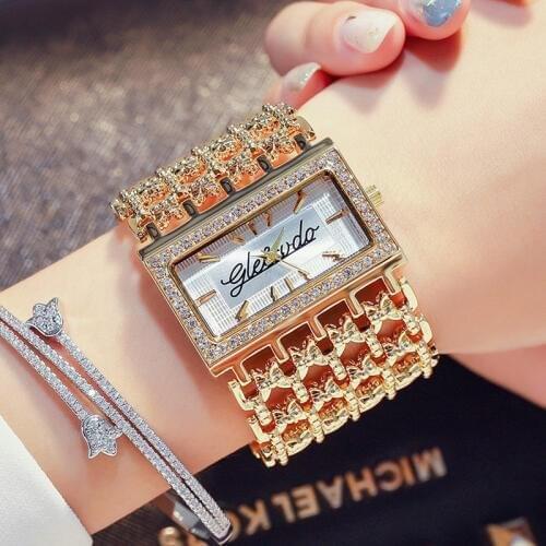 G&D Luxury Brand Womens Watches Gold Quartz Wristwatches Rhinestone Ladies Bracelet Dress Watch Relojes Mujer relogio feminino