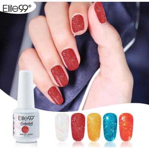 Elite99 Nail Glitter Gel Polish Semi Permanent Varnish Sequins Soak Off UV LED Nail Primer Top Base Coat for Nail Manicure 8ML