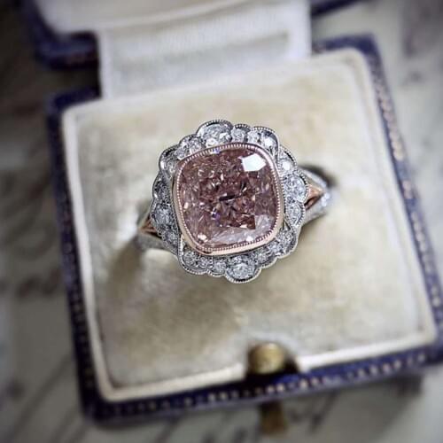 Classic Pink Moissanite Wedding Engagement Cocktail Topaz Crystal Rings For Women Jewelry