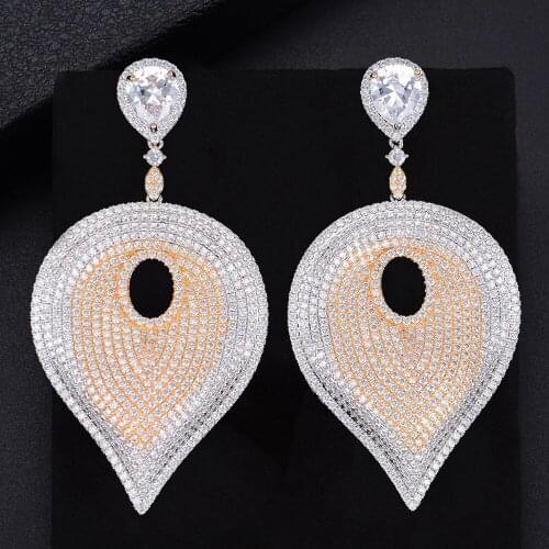 LARRAURI Luxury Popular Flower Leaf Full Mirco Setting Cubic Zirconia Naija Wedding Earring Fashion Jewelry for Women
