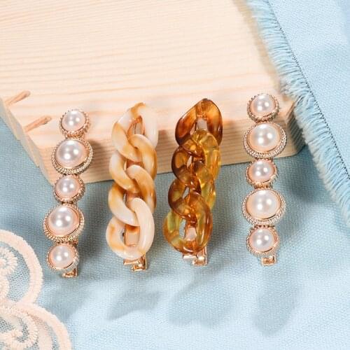 LOVR 1 Set Popular Acrylic Pearl Hair Clips For Women Sweet Girl Simple Korean Hairpin Alloy Handmade hairwear Hair Accessorie