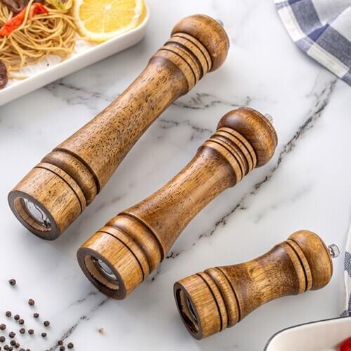 5 8 10 Inch Salt and Pepper Mill Solid Wood Spice Grain Grinder with Adjustable Ceramic Grinding core Kitchen Tools Mills