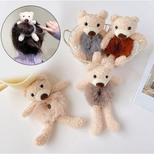 Cute Plush Bear Hair Rope Girls Elastic Hair Band Imitation Rabbit Fur Hairband Headwear Fashion Ponytail Holder Hair Accessory