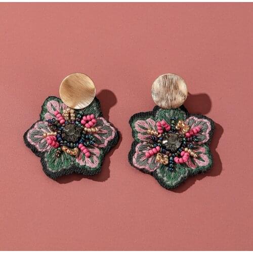 Fashion Women Bohemian Women Summer Retro Handmade Embroidery Accessories Beaded Pendant Earrings Ethnic Jewelry Party Gifts