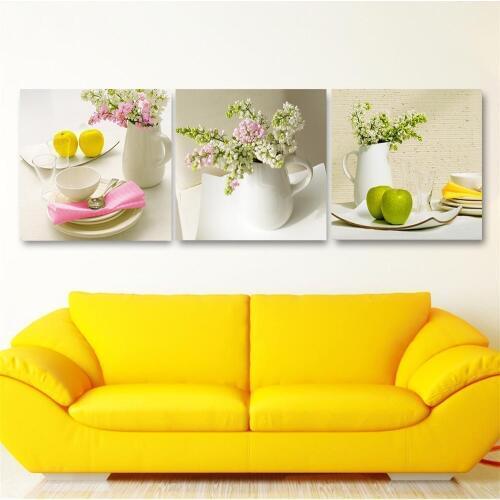 Modular Picture Fruit Flowers Vase Tableware Poster Nordic Style Kitchen Decor Living Room Decoration Scandinavian Wall Art 3pcs