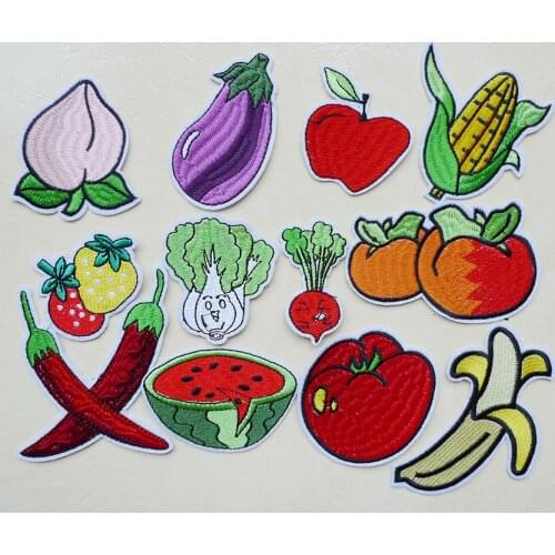 Iron on Patches Stickers Applique Watermelon Banana Chili Strawberry Fruit Vegetables Embroidery For DIY Dress T-shirt Clothing