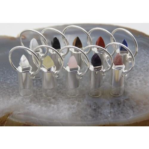 Natural Stone Tiger eye Faceted Bullet Perfume Bottle Lemon/Strawberry/White Quartz Essential Oil Diffuser Pendants Necklace DIY