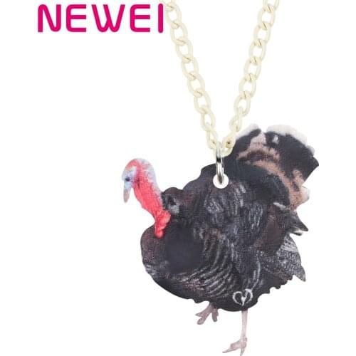 Newei Acrylic Thanksgiving Chiken Turkey Necklace Chain Long Animal Pendant Jewelry For Women Girls Teen Classic Festival Gifts