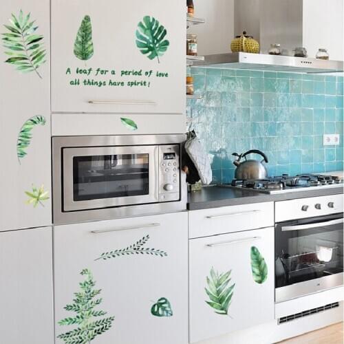 Nortic Style Fresh Leaf Wall Stickers For Study Room Home Decoration Background Pvc Plane Plants Mural Door Diy Wallpaper Top