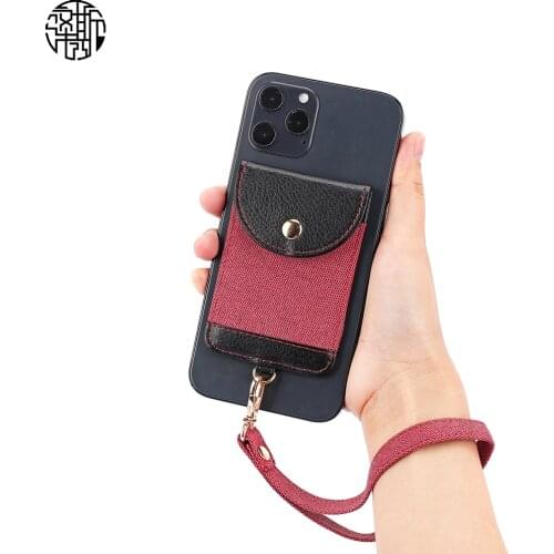 Zenos NEW Arrival Phone Card Holder Stick On Wallet Patch Pu Leather And Cotton Compatible For Smartphone With Strap