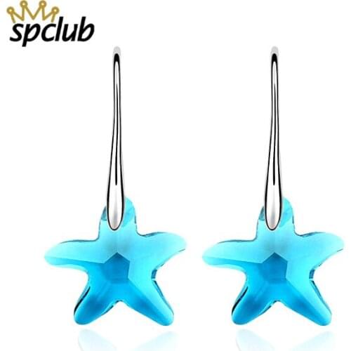 New Crystals from Swarovski White Gold Romantic starfish stars Long Dangle Earrings Women Wedding Earring Jewelry Accessories
