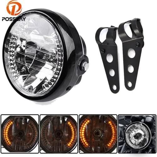POSSBAY 6.5" Motorcycle Headlight Turn Signal Indicator Blinker Light With Bracket Headlamp for Harley Suzuki Yamaha Cafe Racer