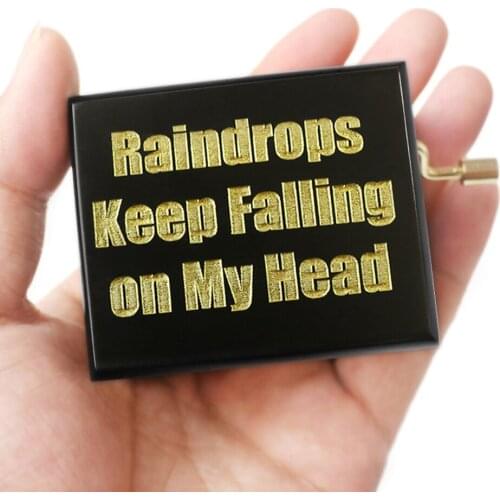 Sinzyo Wooden hand crank Raindrops Keep Falling On My Head Musical Box Wood Carved Mechanism Gift Christmas Valentines day